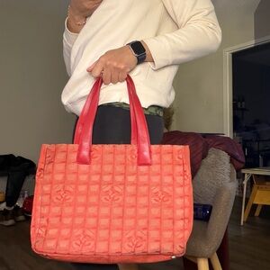 CHANEL Red Quilted Tote Bag